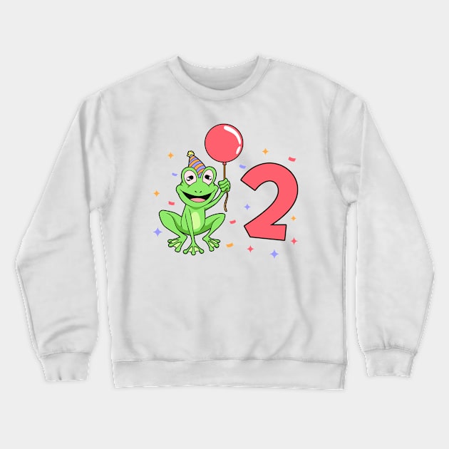 I am 2 with frog - kids birthday 2 years old Crewneck Sweatshirt by Modern Medieval Design